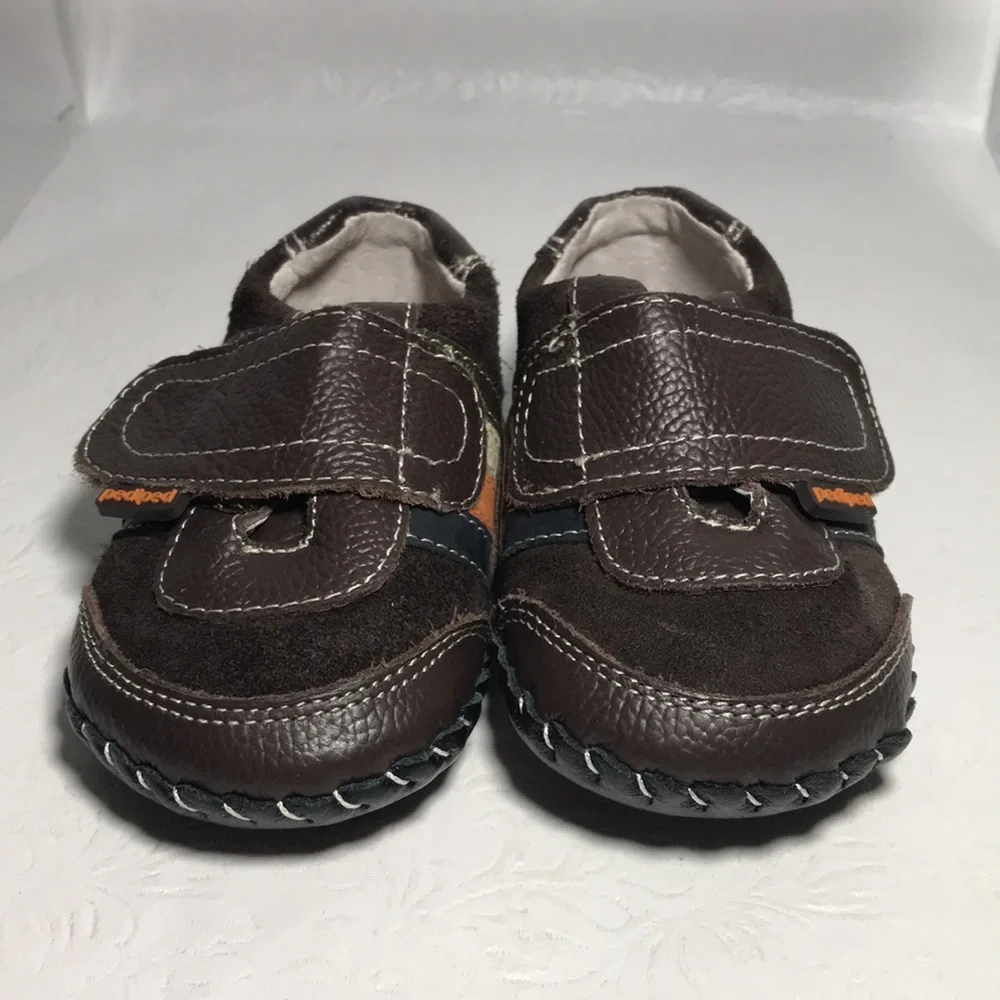 Pediped Brand Baby Shoes Moccasins Brown Leather Upper, Lining & Soles Sz 6-12 M